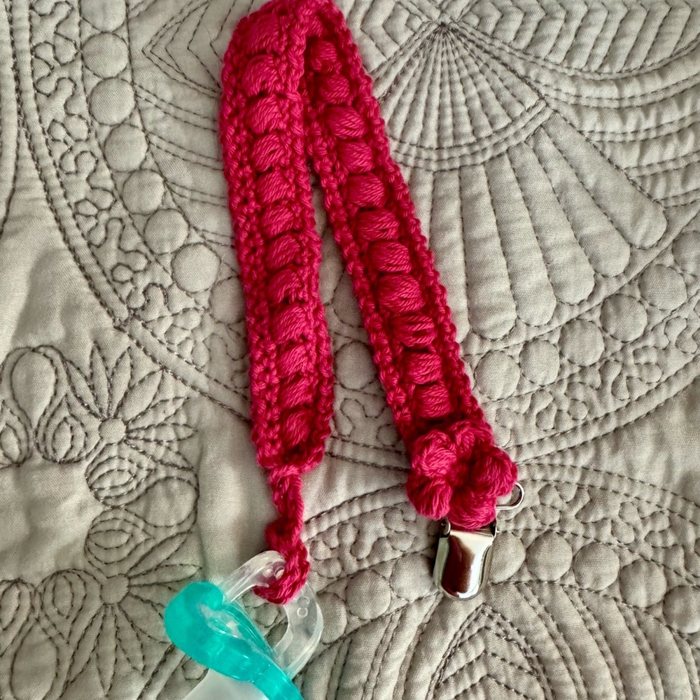 Handmade Red Pacifier Clip
